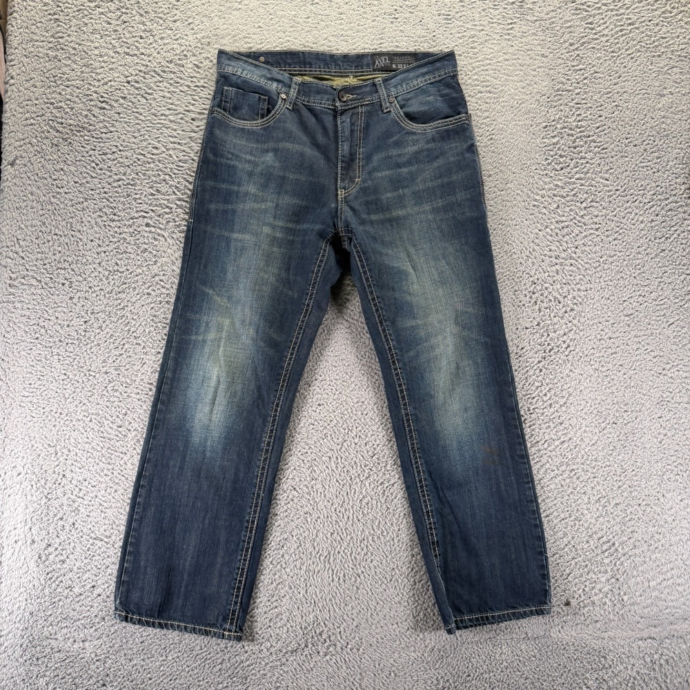 T.K. Axel Treadwell Jeans Mens 34x28 Blue Cotton Denim Straight Relaxed Faded